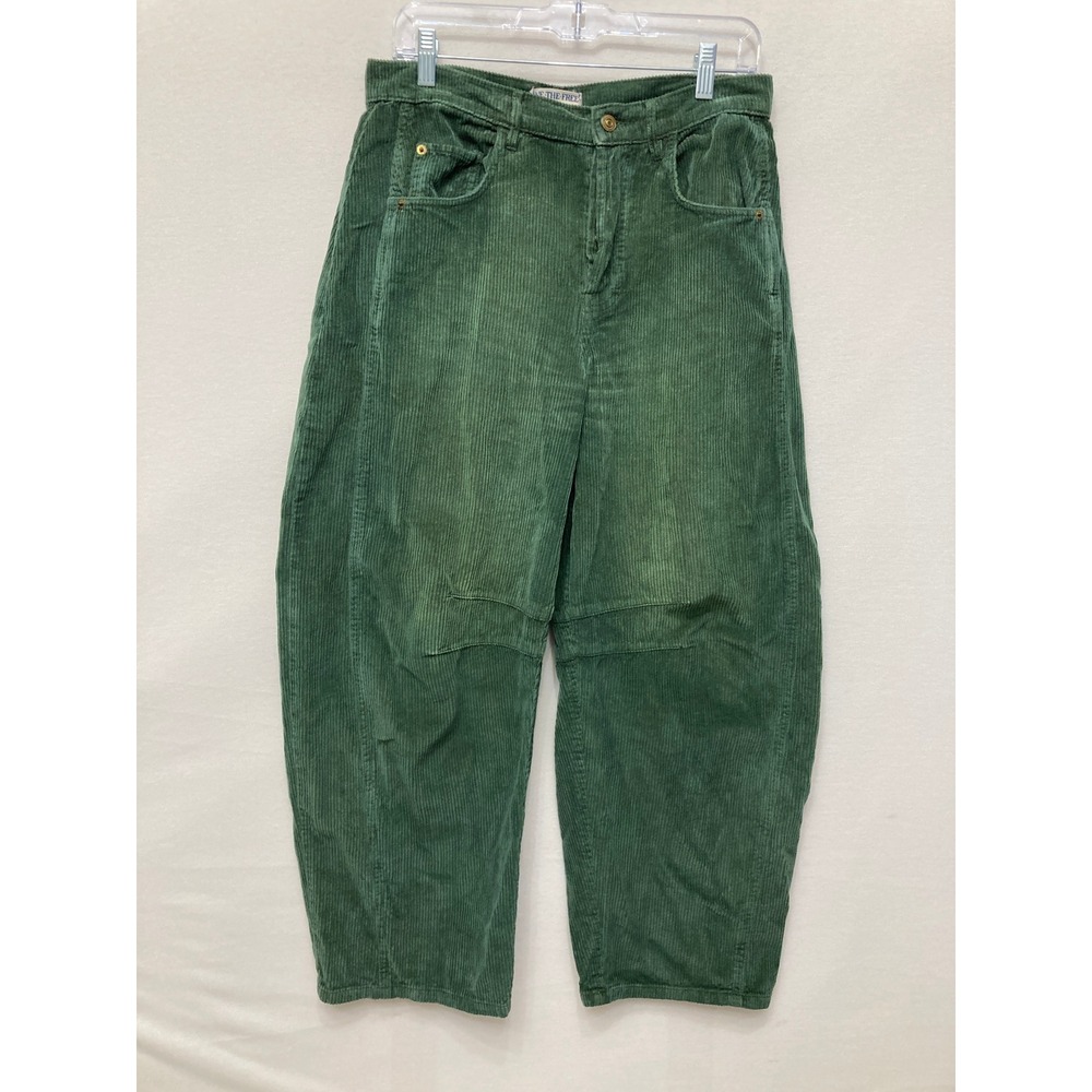 We The Free Corduroy Pants 27 Green Barrel Leg High Rise Relaxed Boho